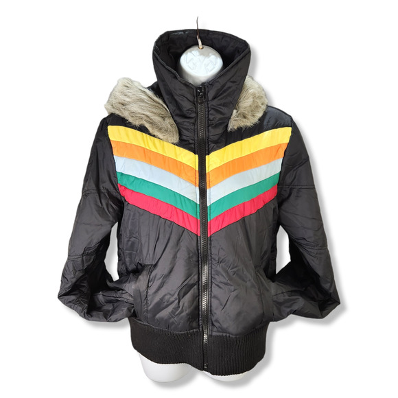 Jack by BB Dakota Multicolor Chevron Puffer Jacket - Picture 1 of 16